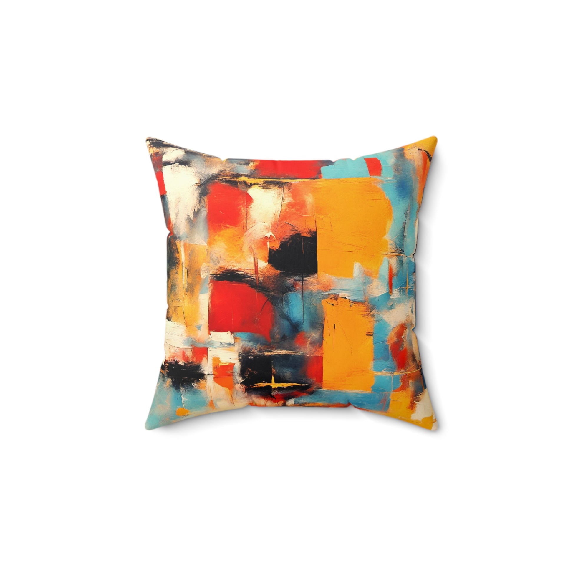 Modern Art Themed Throw Pillow, Multicolor Patches Print on Polyester Square Pillow front