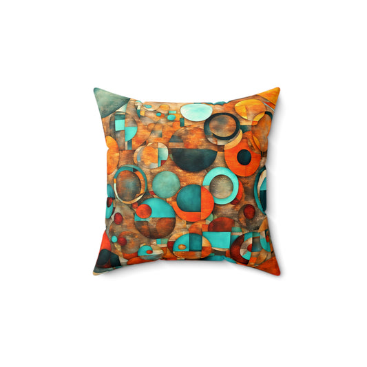 Brightly Colored Circles on Distressed Background Throw Pillow, Modern Art Themed Room Decor