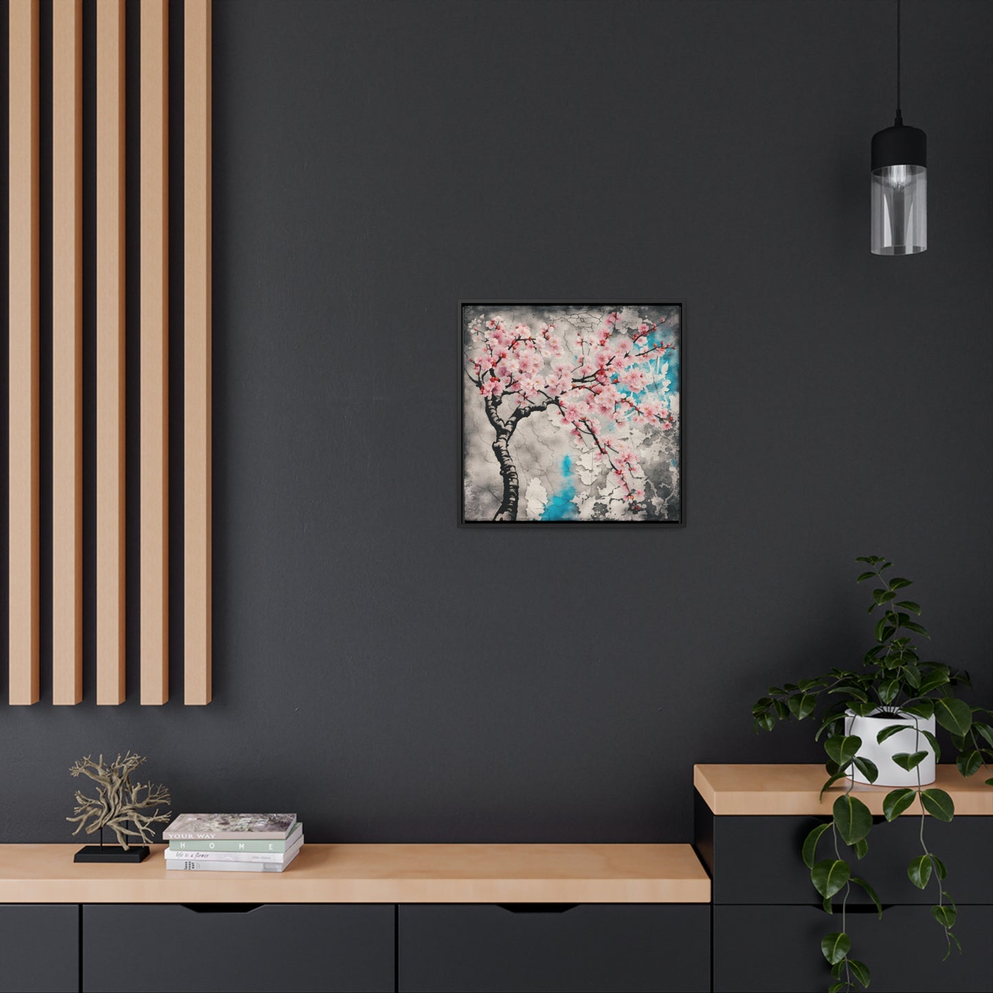 Cherry Blossoms Print on Canvas in a Floating Frame 20x20 hung