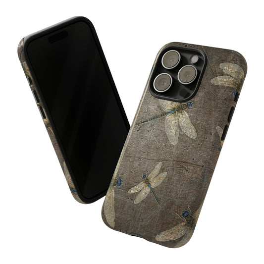 Silver Dragonflies on Stone Gray Print Tough Case for iPhone 15 Pro