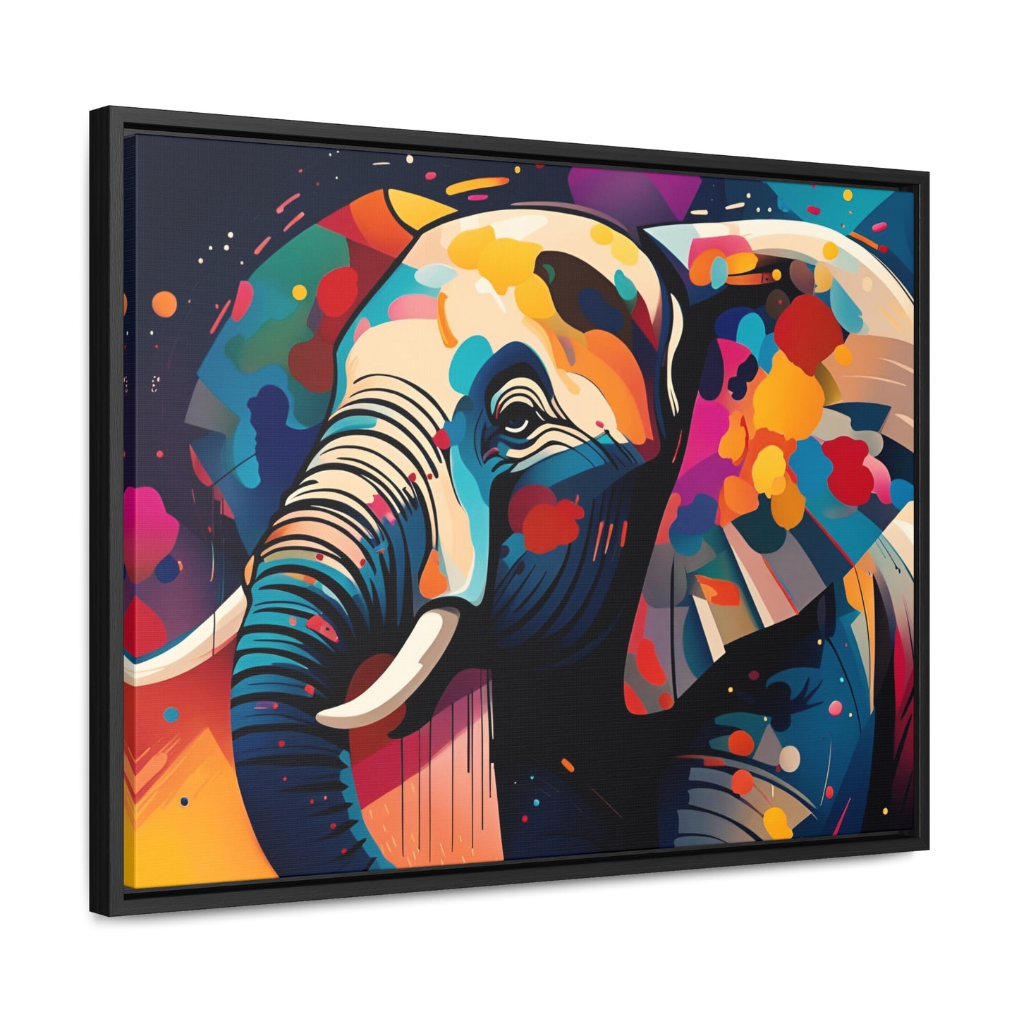 Elephant themed Wall Art - Multicolor Elephant Head Print on Canvas in a Floating Frame