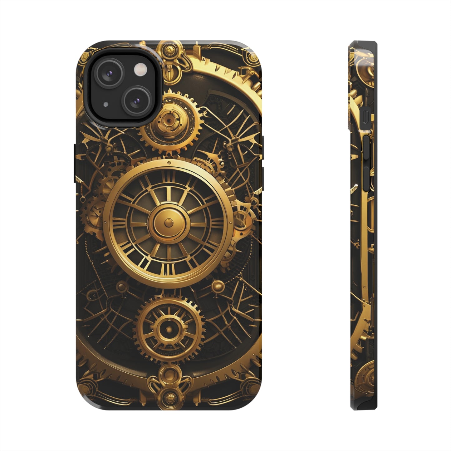 Art Deco Themed Steampunk Panel Tough Phone Case for iPhone  - Gold and Copper Gears Panel Style Printed on Phone Case for iPhone 14 Plus