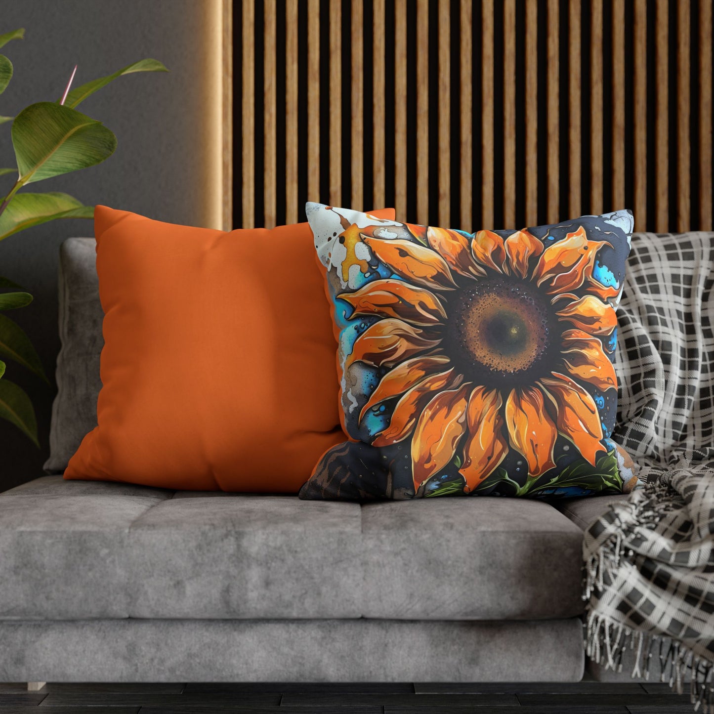 Street Style Sunflower Print on Spun Polyester Pillow Cover Front and Back pillow inserted