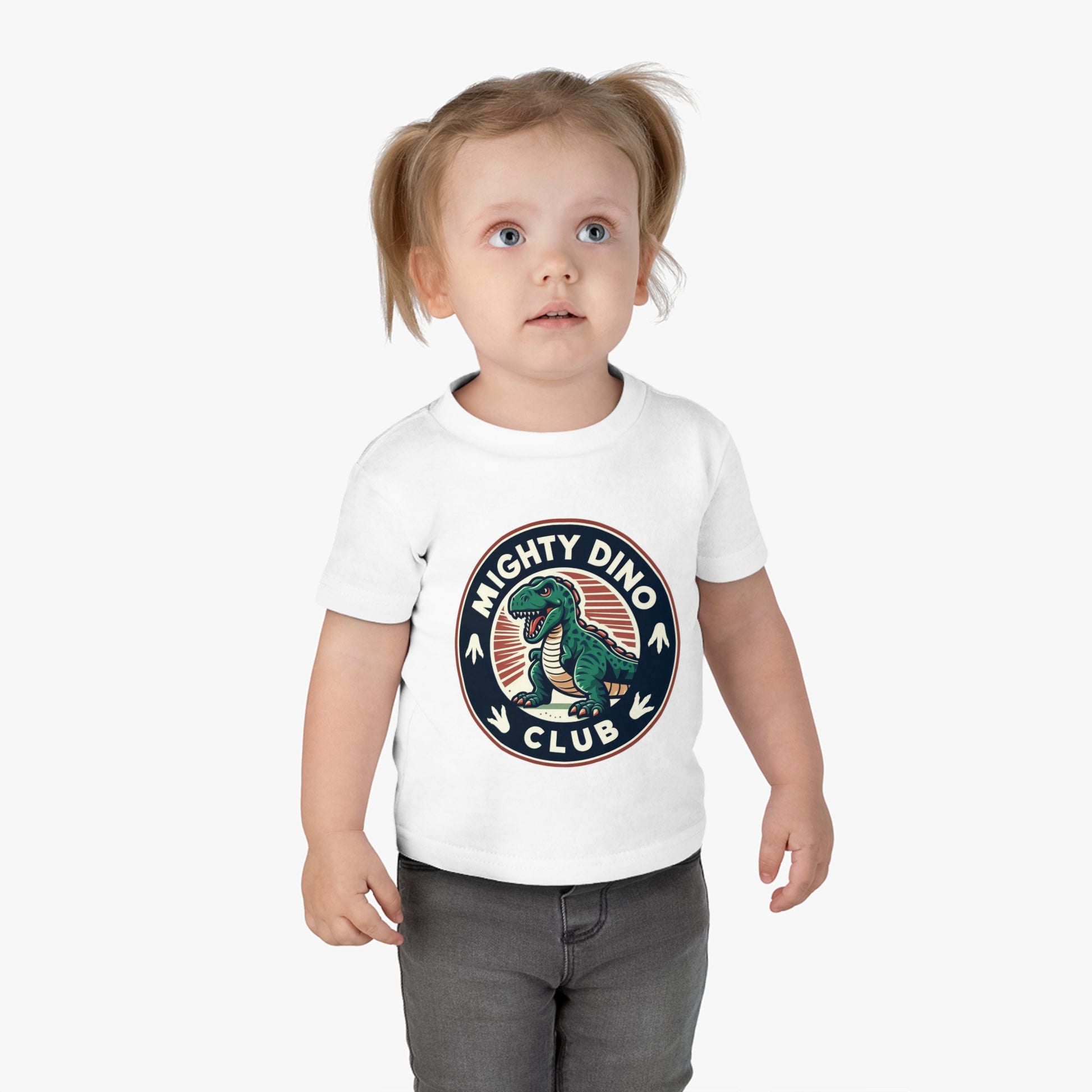 The Mighty Dino Club Infant Cotton Jersey Tee White on Girl