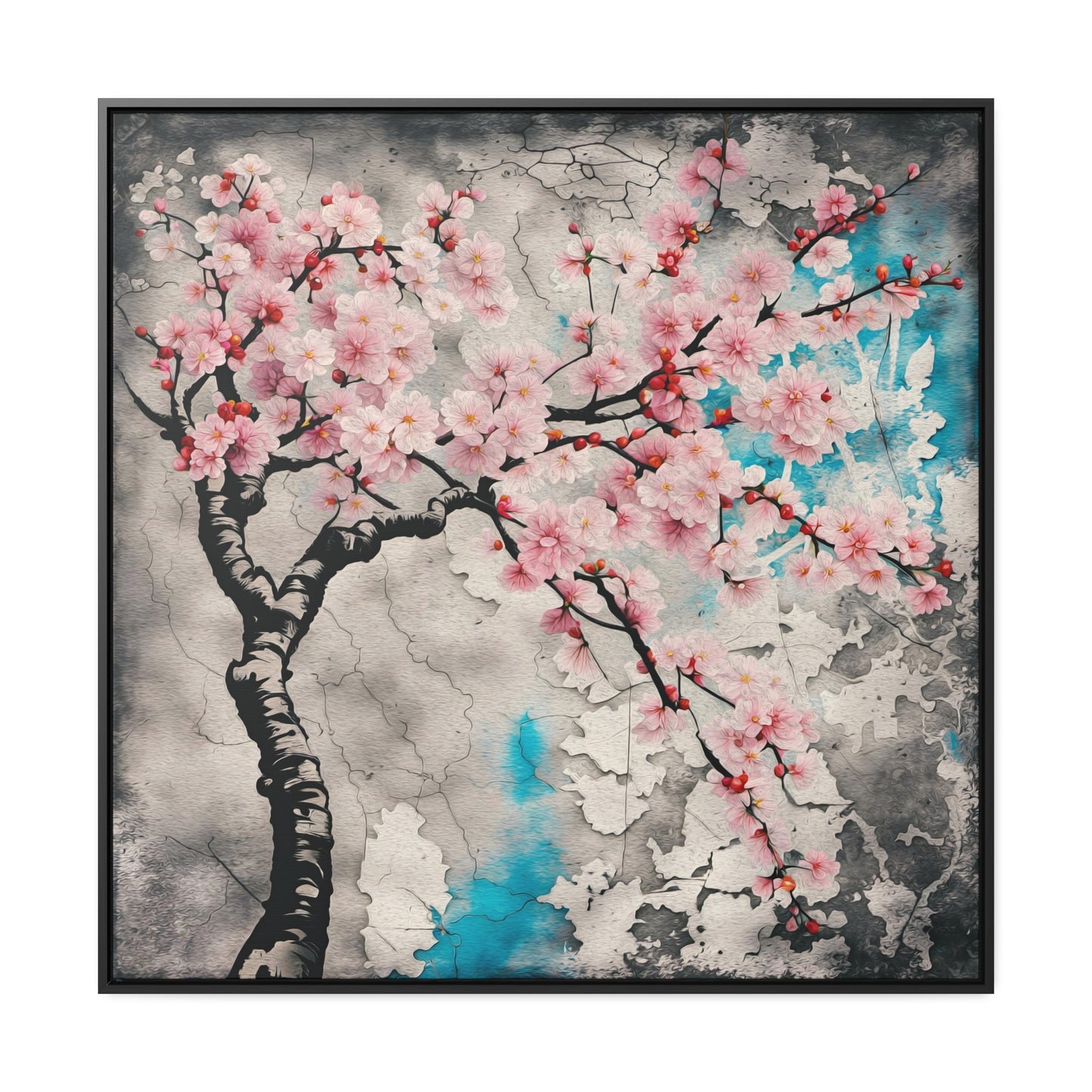 Cherry Blossoms Print on Canvas in a Floating Frame