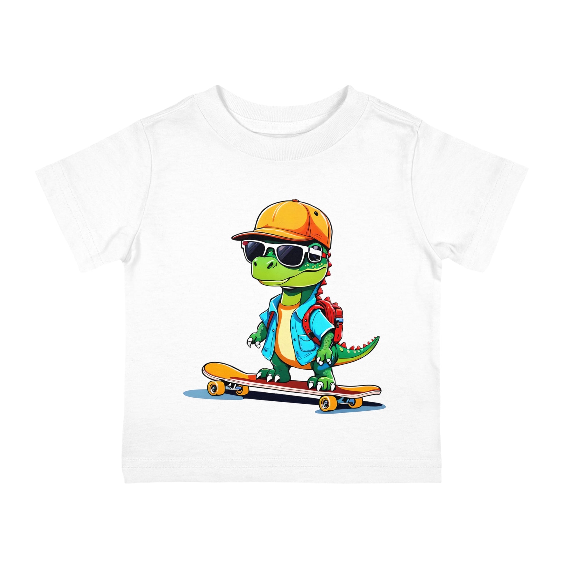 Dino Boy on Skate Board, Too Cool For School Infant Cotton Jersey Tee White