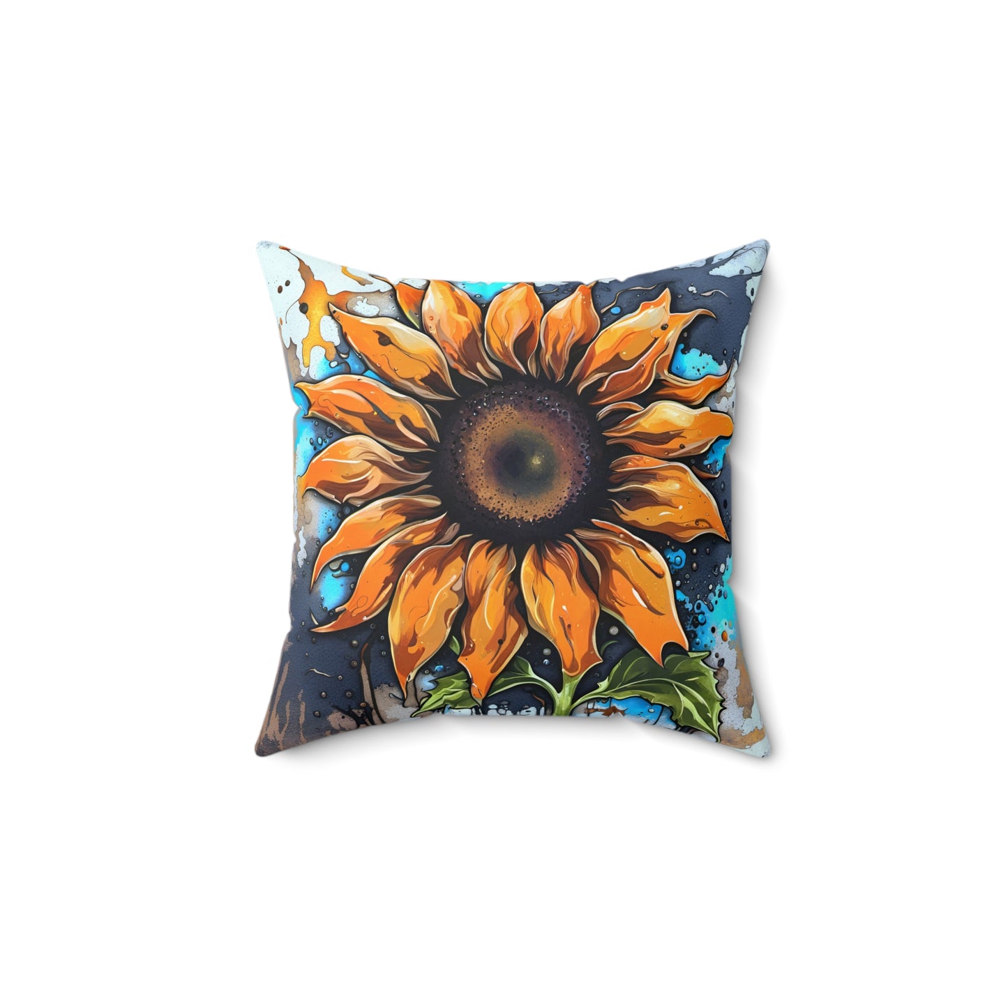 Floral Themed Throw Pillow, Street Style Sunflower Print on Spun Polyester Square Pillow Back