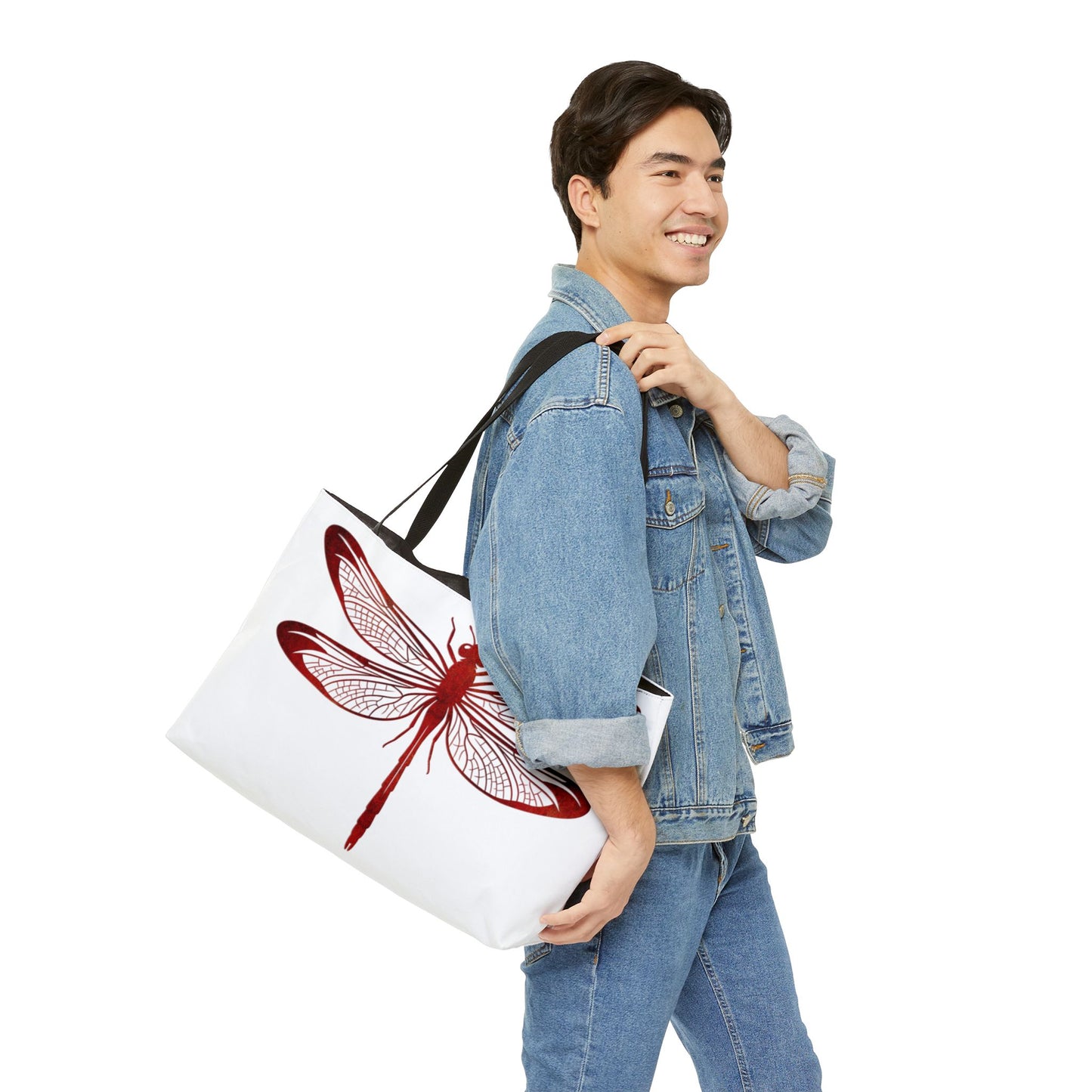 Lava Red Dragonfly Print on Oversized Weekender Bag, Dragonfly Themed Beach Bag