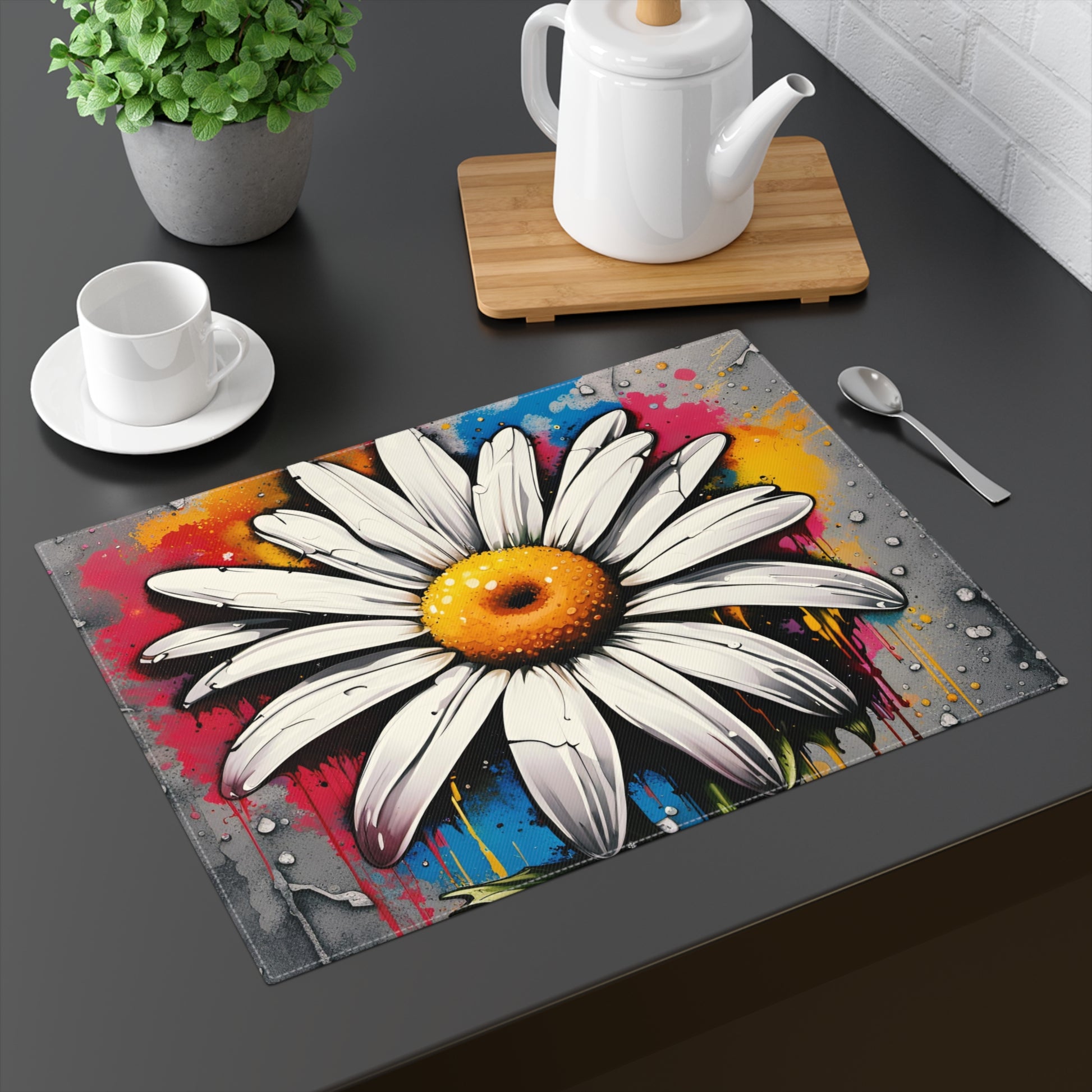 Home and Table Decor Gift Ideas  Street Style Daisy Flower Print cotton Placemat on table