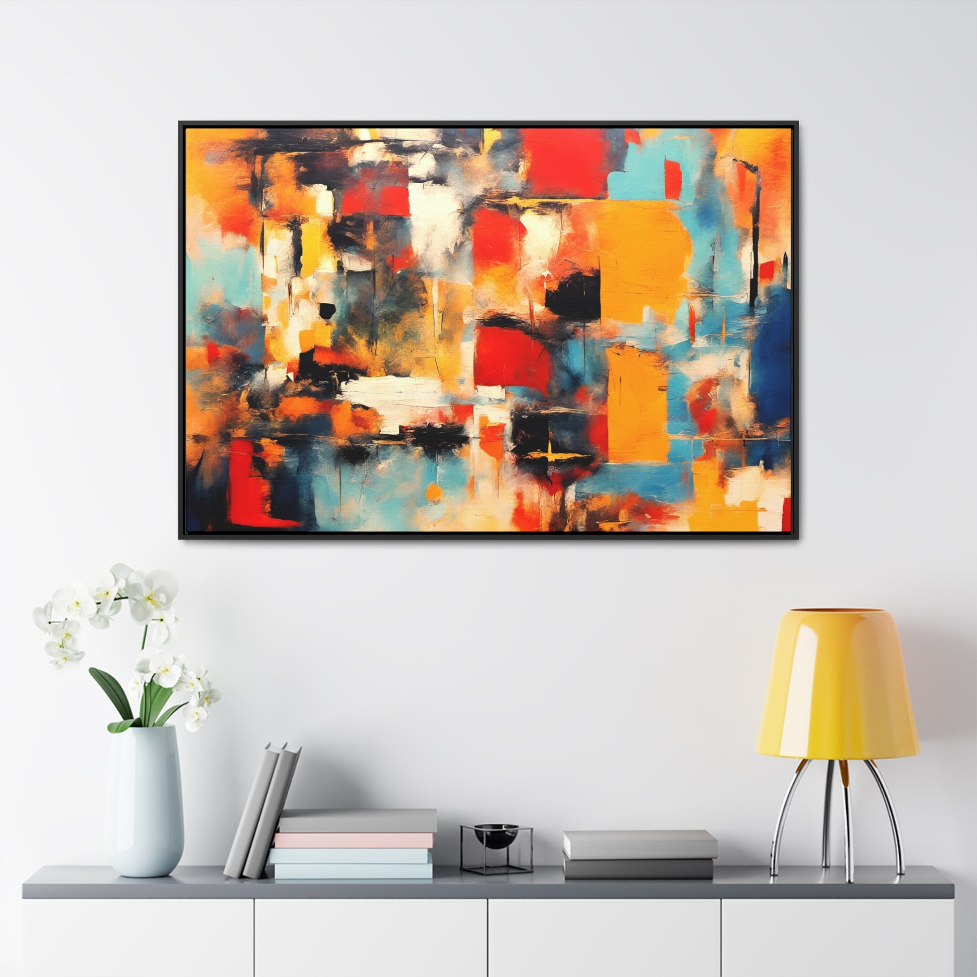 Modern Art Wall Print Reflection of Multicolor Patches in a Floating Frame 48x32