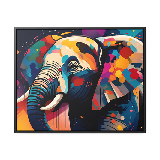 Multicolor Elephant Head Print on Canvas in a Floating Frame