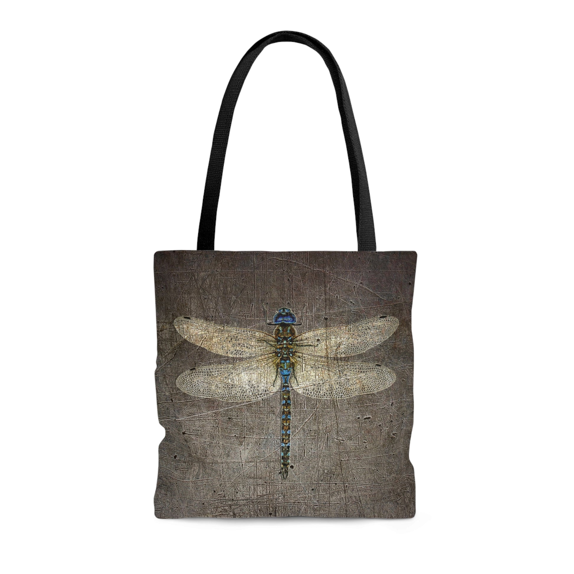 Dragonfly on Distressed Gray Stone Printed on Tote Bag back