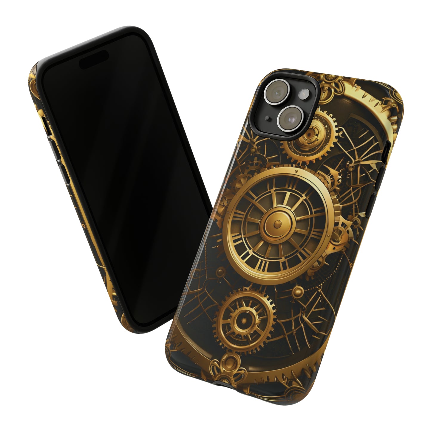 Art Deco Themed Steampunk Panel Gold and Copper Gears Panel Style Printed on Phone Case for iPhone 15 Plus