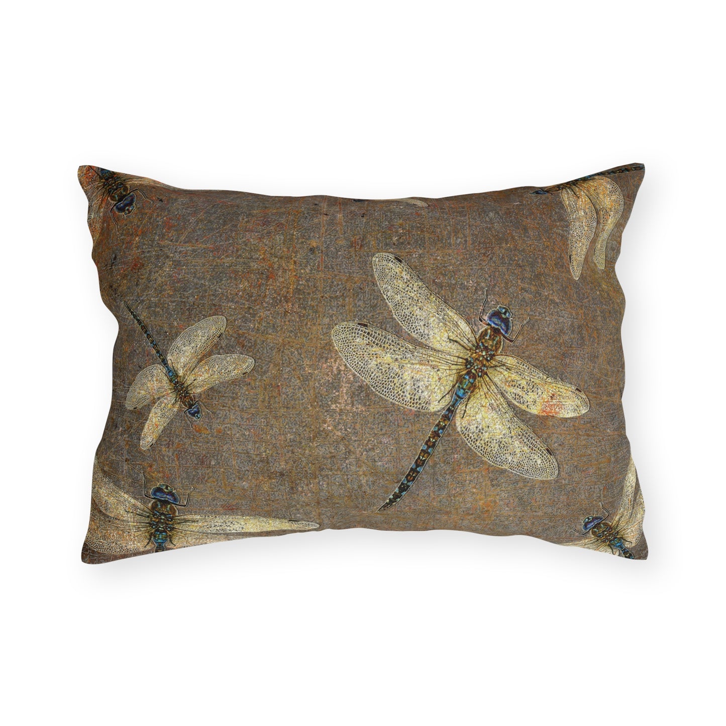 Rectangular Outdoor Pillows 20 by 14, Silver Dragonflies on Distressed Background Print