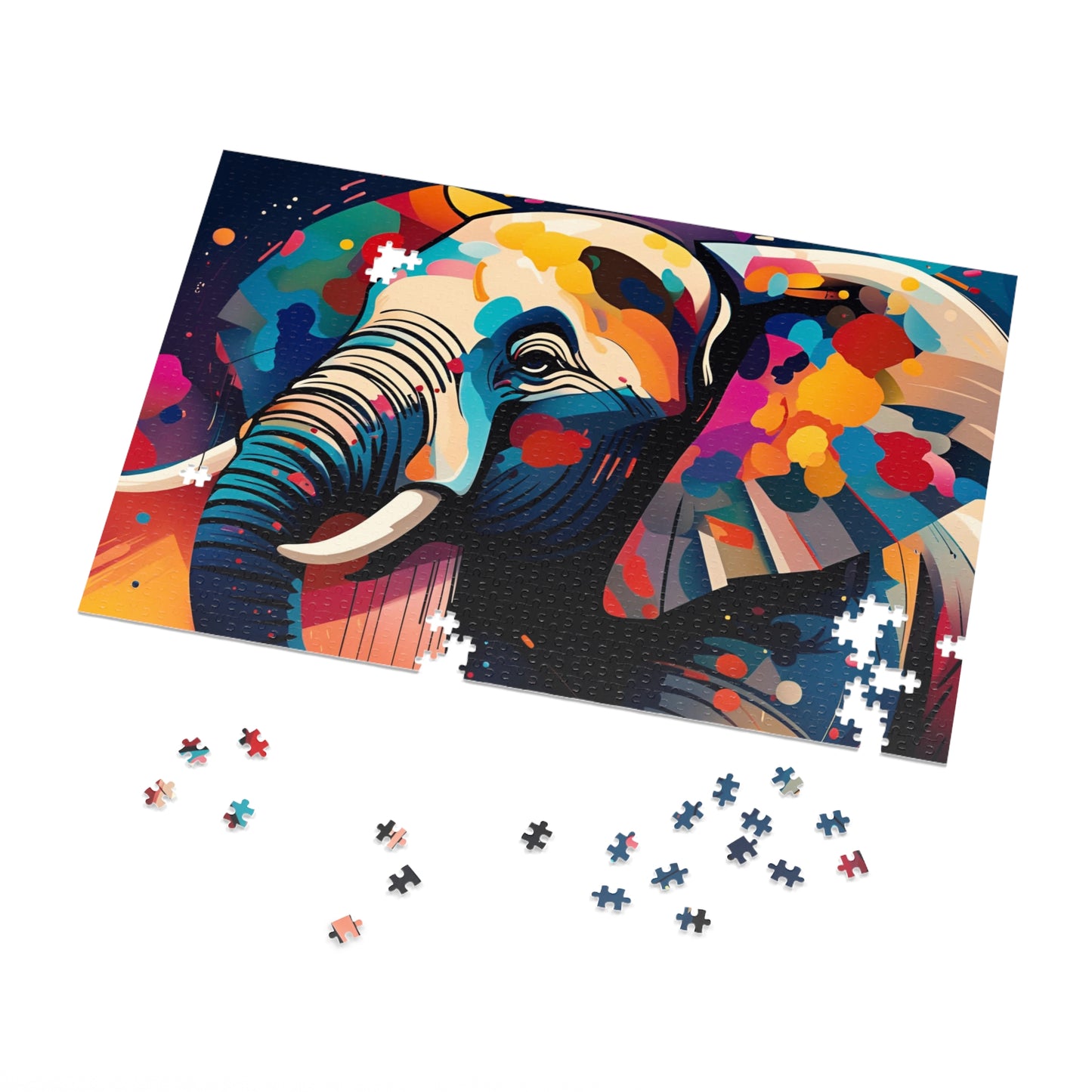 Multicolor Elephant Head Print on 1000 Pieces Puzzle in progress