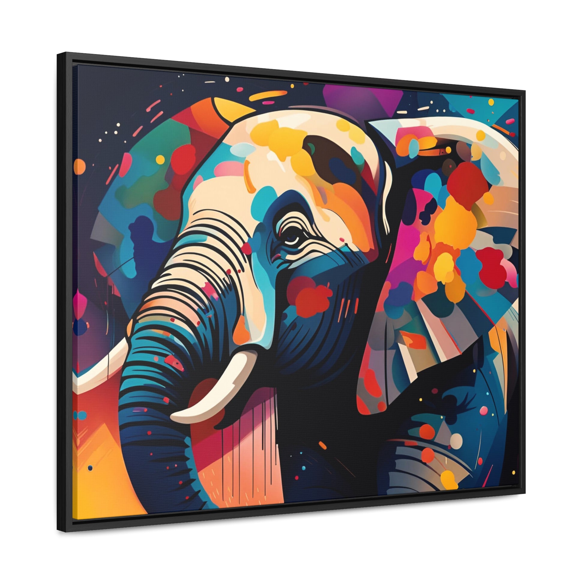 Multicolor Elephant Head Print on Canvas in a Floating Frame side view