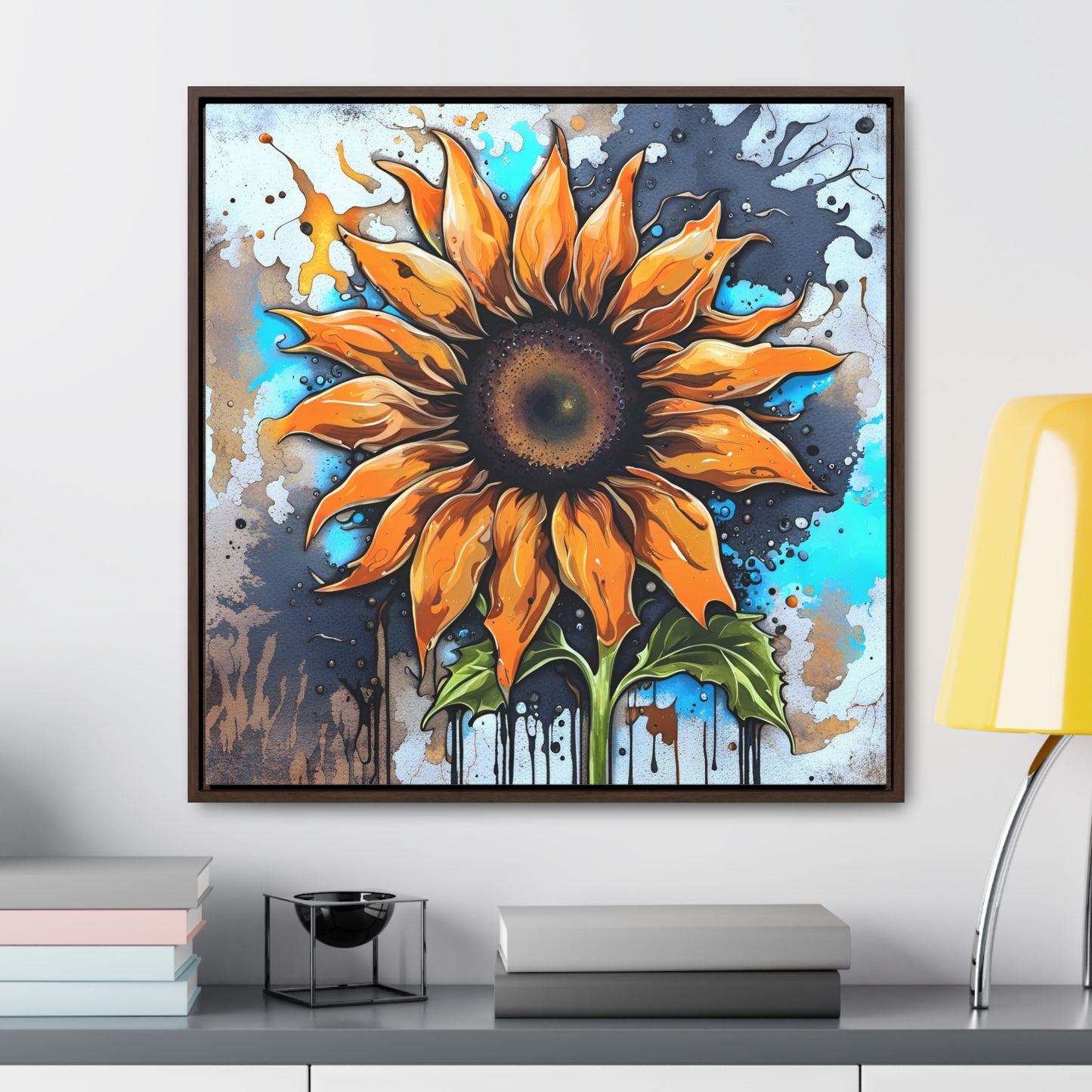 Floral Themed Wall Art - Street Style Sunflower Printed on Canvas in a Floating Frame