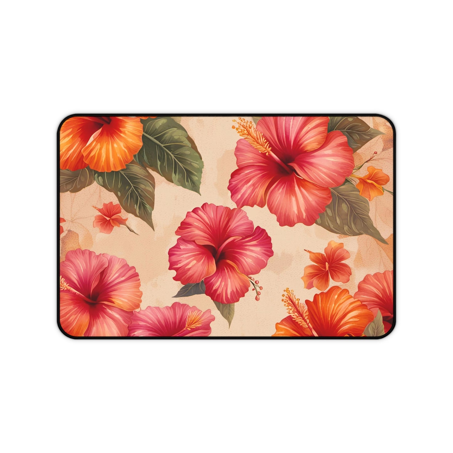 Hibiscus Flowers on Distressed Background Printed on Desk mat 12x18