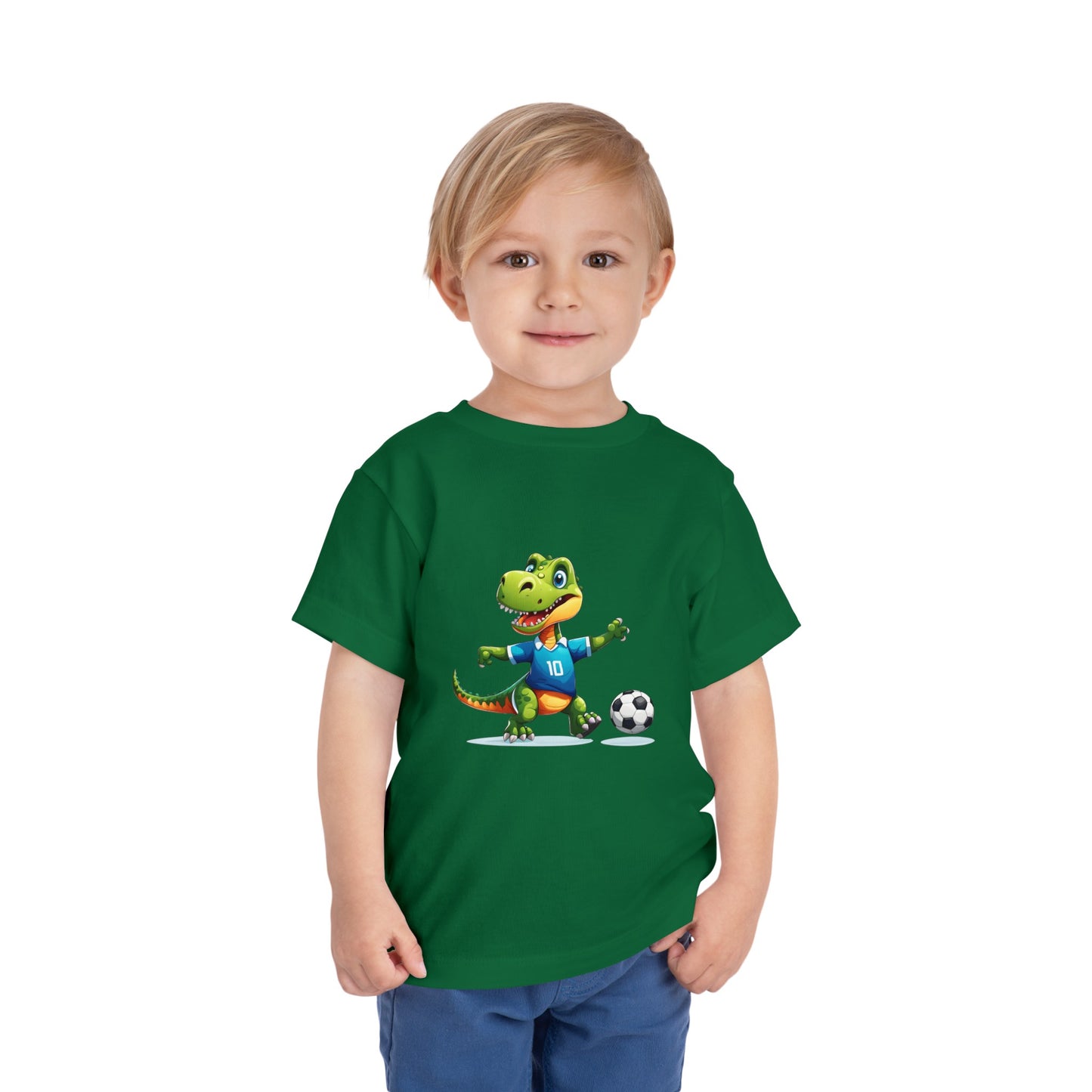 Soccersaurus Rex Toddler Short Sleeve Tee Kelly Green on Boy