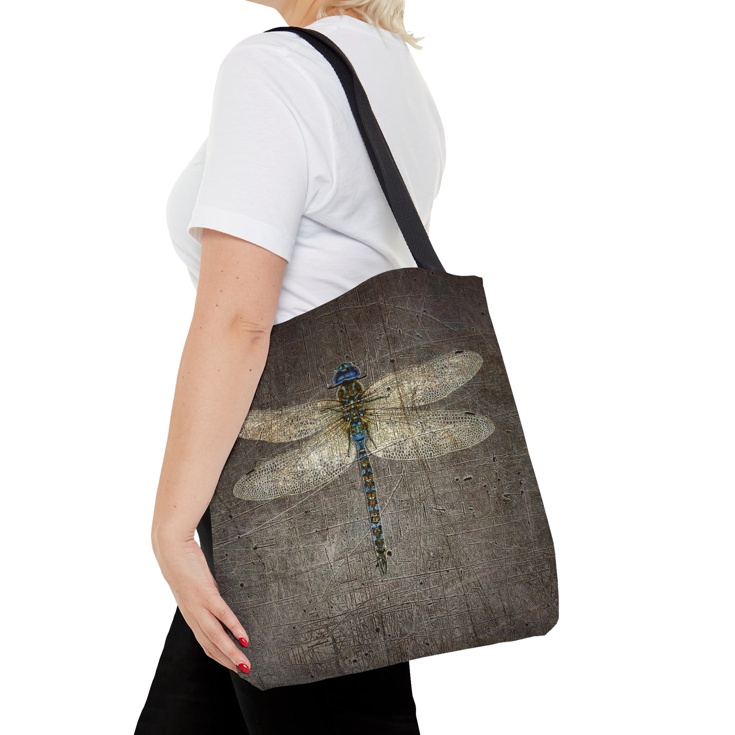 Dragonfly Themed Bags and Accessories - Dragonfly on Distressed Gray Stone Printed on Tote Bag