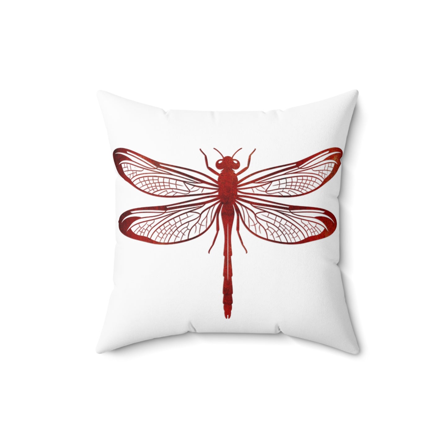 Lava Red Dragonfly on Minimalist Square White Decorative Pillow