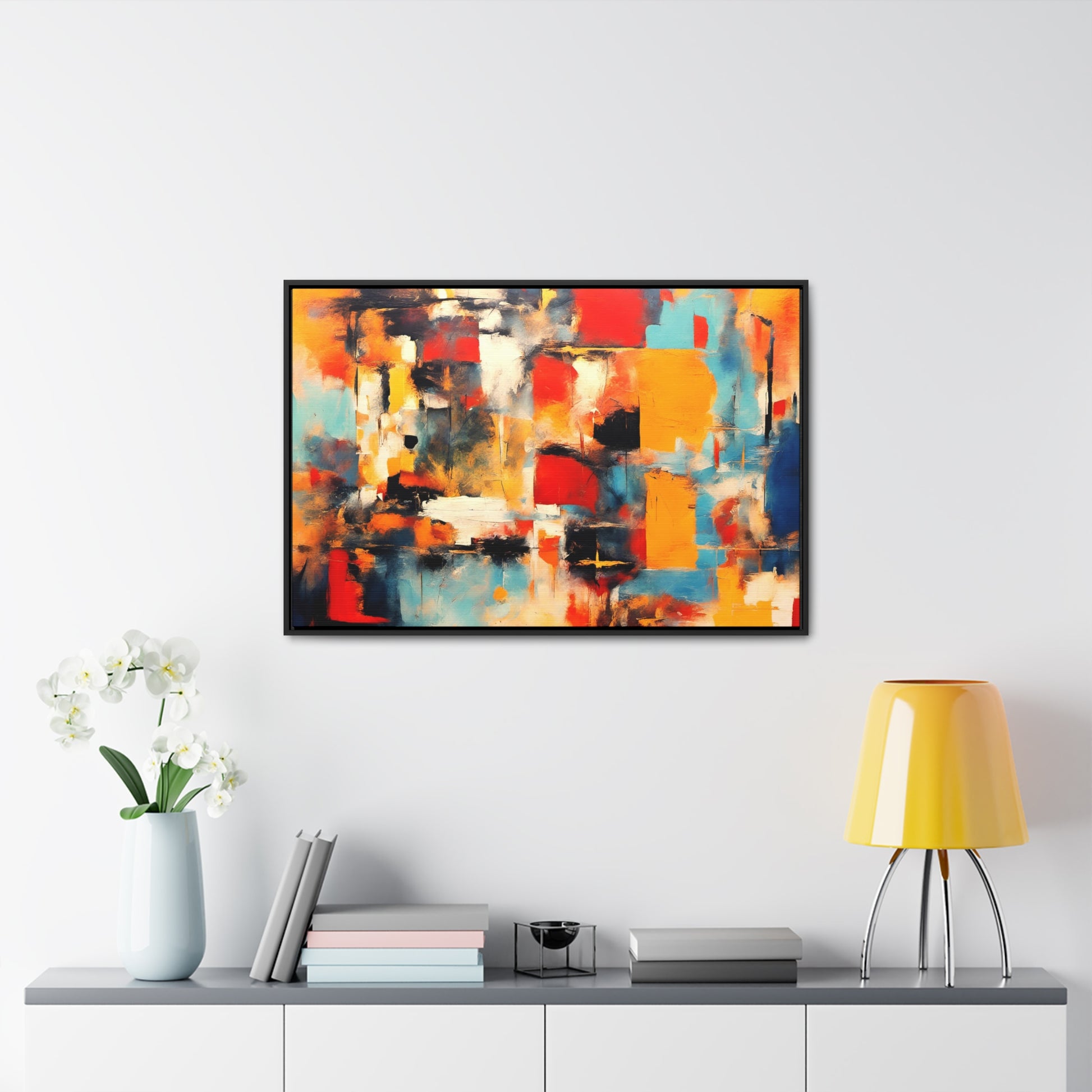Modern Art Wall Print Reflection of Multicolor Patches in a Floating Frame 36x24