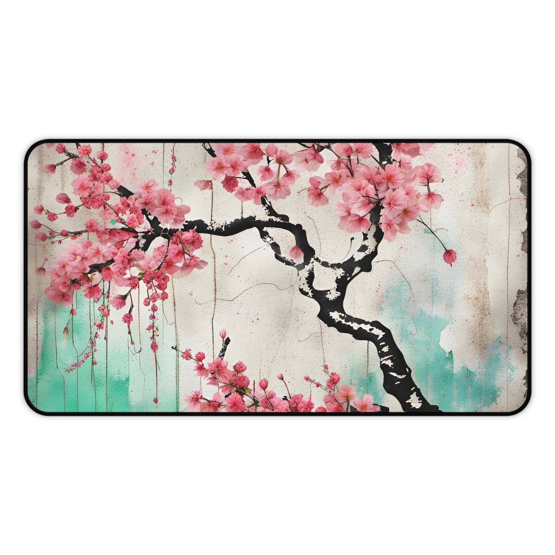 Cherry Blossoms Street Art Style Printed on Desk Mat 12x22 