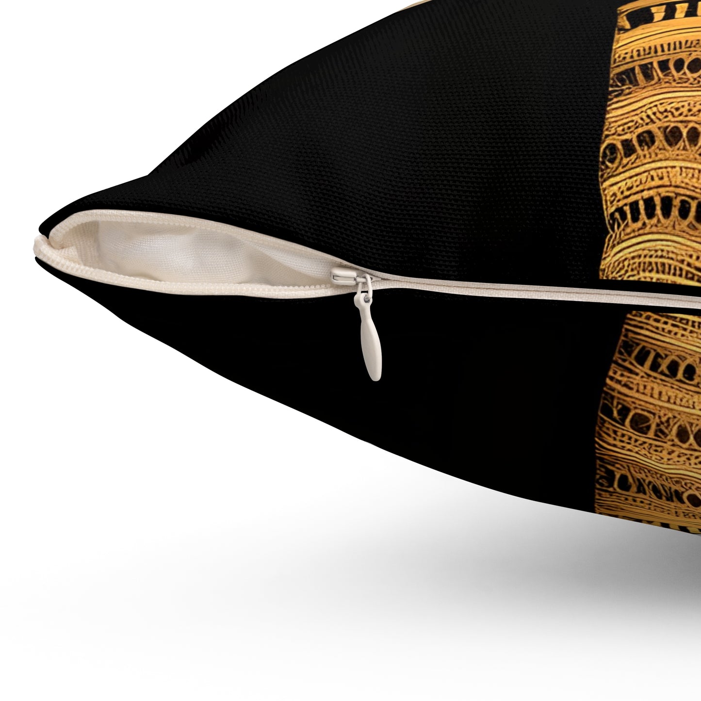 Gold Asian Elephant Head on Black Background, Square Pillow