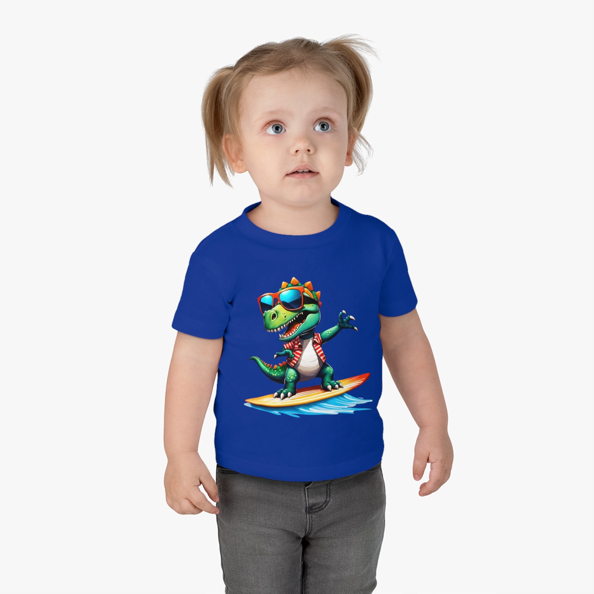 Toni the Dino Wave Catcher Infant Cotton Jersey Tee Royal Blue on Girl