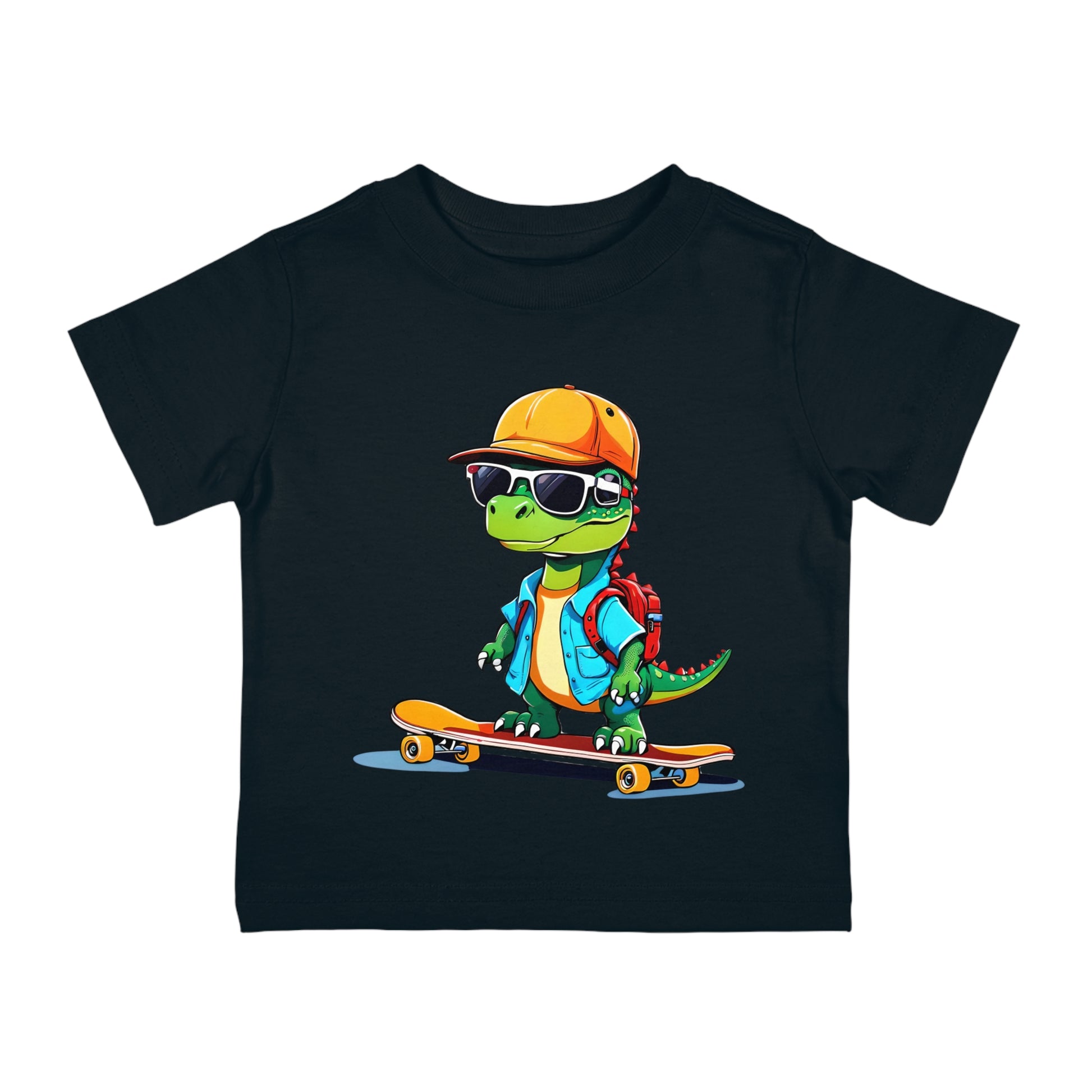 Dino Boy on Skate Board, Too Cool For School Infant Cotton Jersey Tee Black