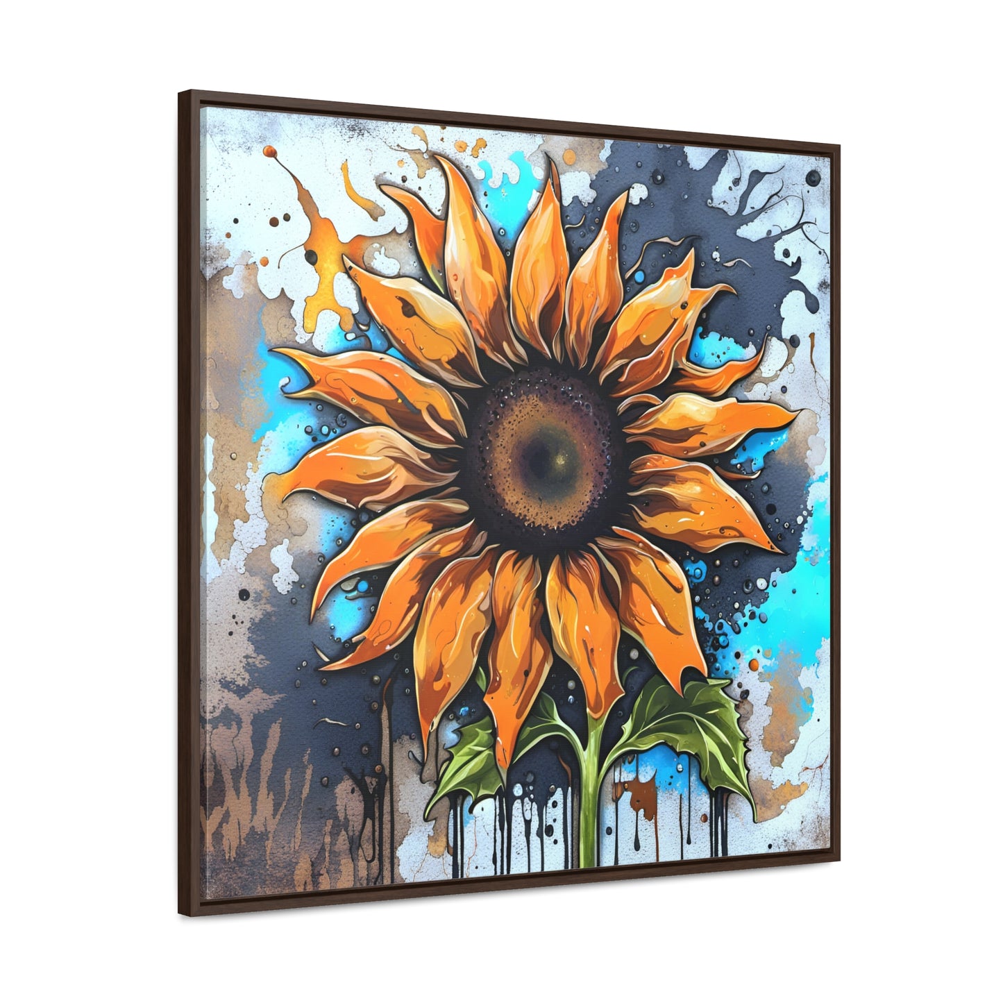 Floral Themed Wall Art - Street Style Sunflower Printed on Canvas in a Floating Frame