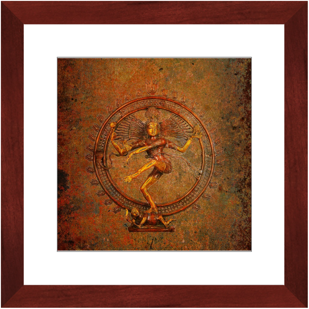 Shiva on a Distressed Background Print on Archival Paper in Cherry Color Wood Frame 12x12