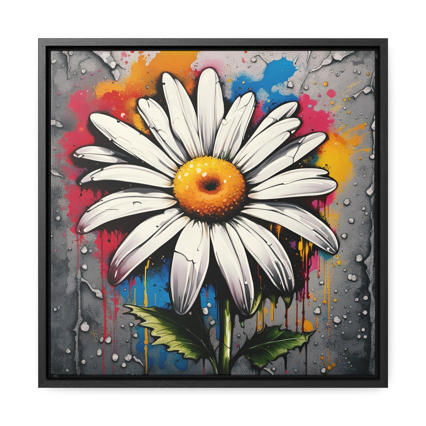 Floral themed Wall Art Print - Street Art Style Graffiti Daisy Printed on Canvas in a Floating Frame