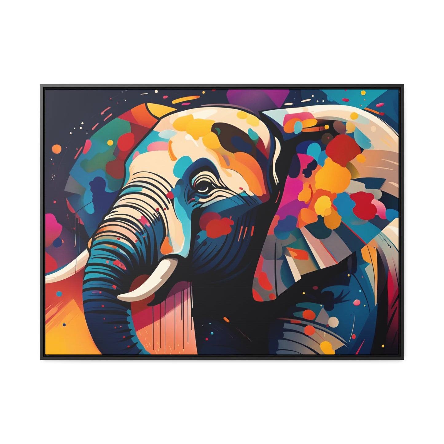 Elephant themed Wall Art - Multicolor Elephant Head Print on Canvas in a Floating Frame