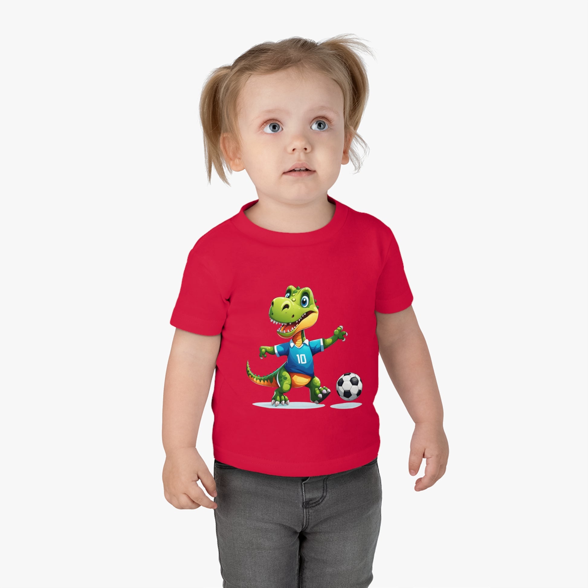 Soccersaurus Rex Infant Cotton Jersey Tee Red on Girl