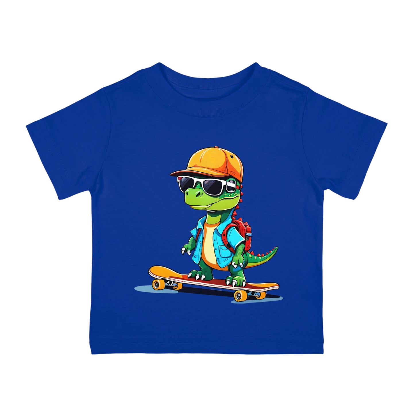 Dino Boy on Skate Board, Too Cool For School Infant Cotton Jersey Tee Royal Blue