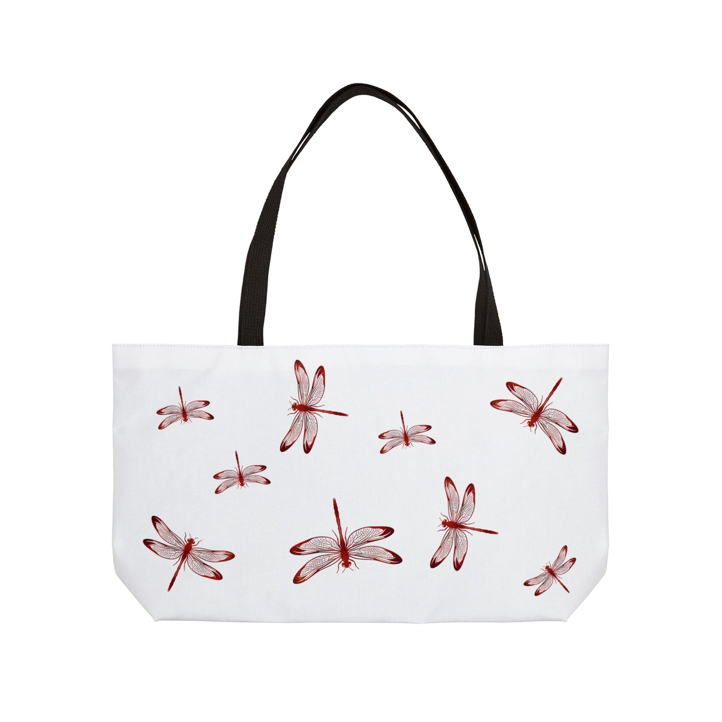 Lava Red Dragonfly Print on Oversized Weekender Bag, Dragonfly Themed Beach Bag