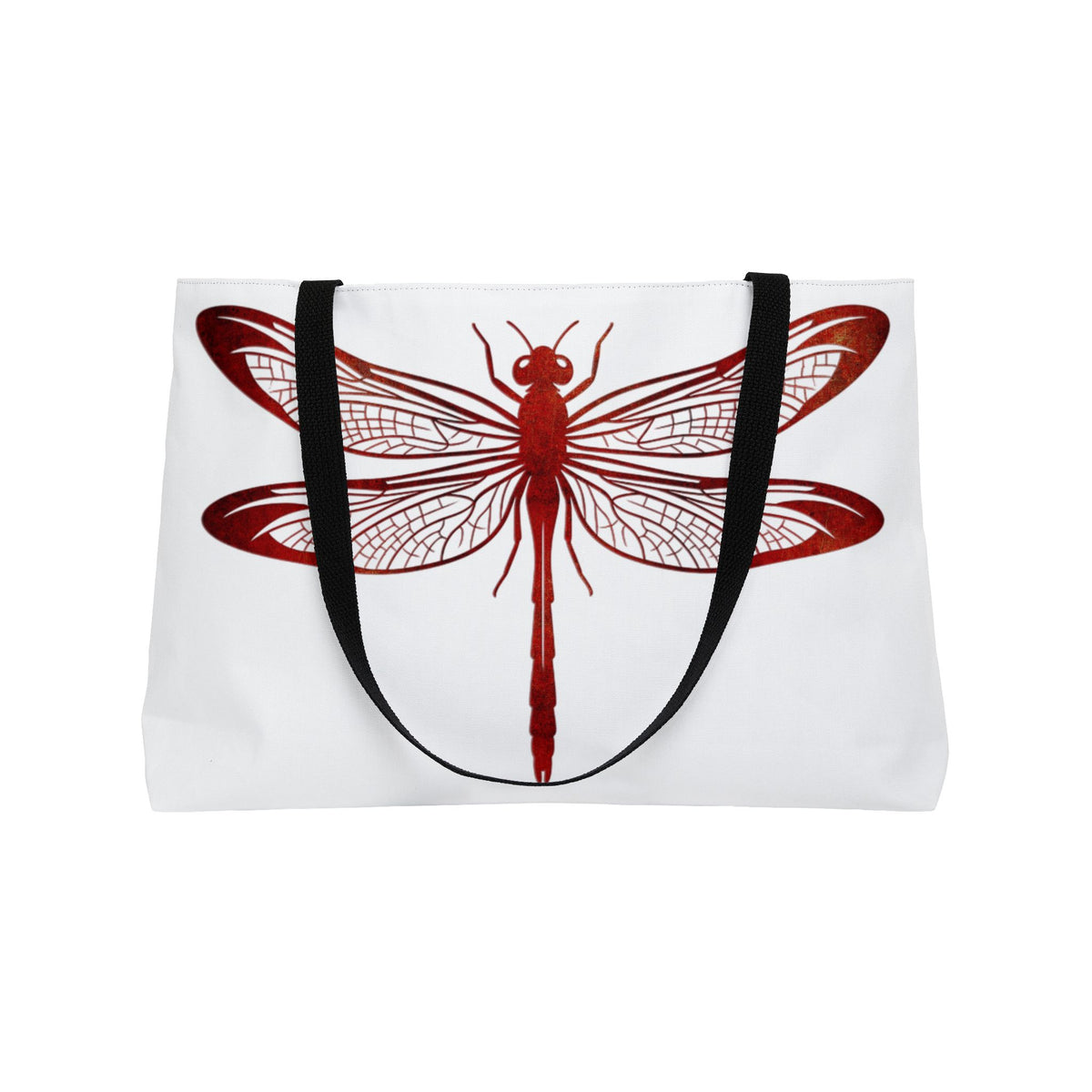 Lava Red Dragonfly Print on Oversized Weekender Bag, Dragonfly Themed Beach Bag