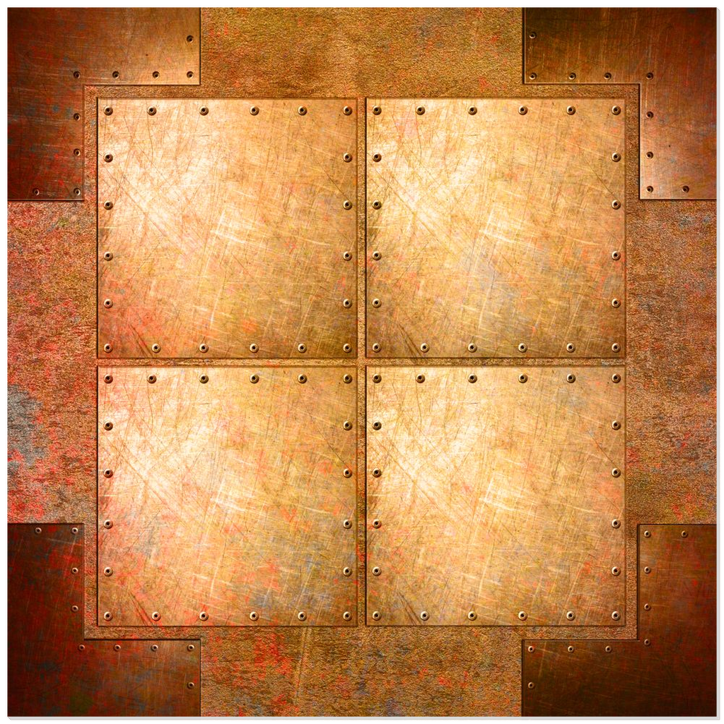 Steampunk and Industrial Wall Art - Riveted Copper Sheets Printed on a Crystal Clear Acrylic Panel 20x20 image
