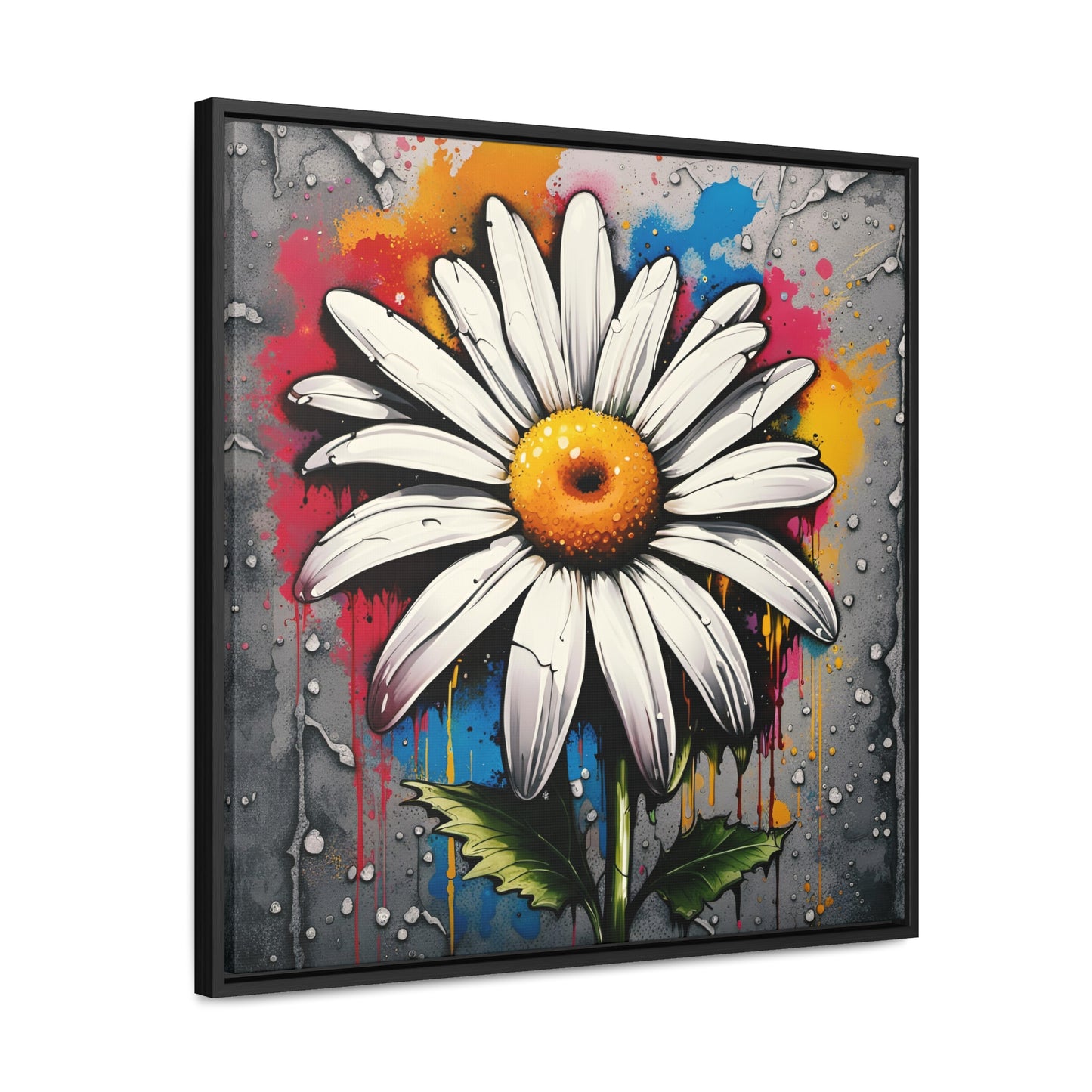 Floral themed Wall Art Print - Street Art Style Graffiti Daisy Printed on Canvas in a Floating Frame