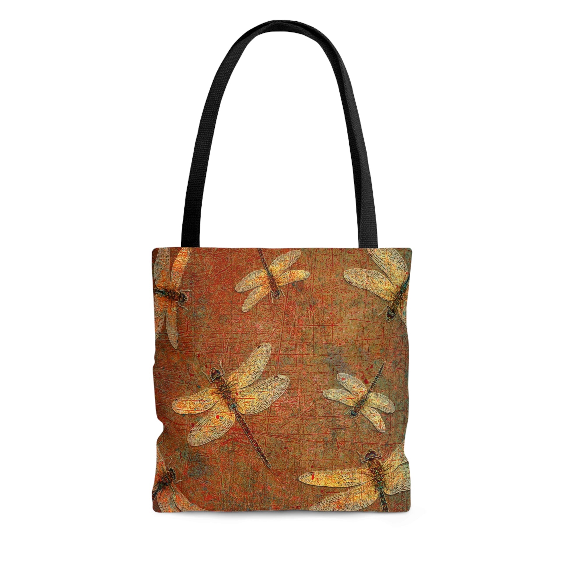  Flight of Golden Dragonflies on Brown Stone Printed on Tote Bag back