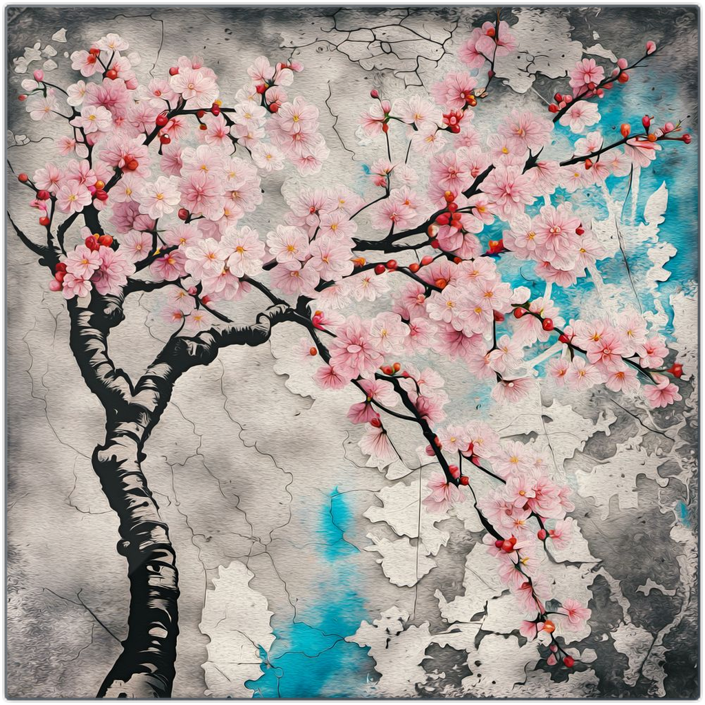 Asian Themed Wall Art - Street Style Cherry Blossoms Printed on Recycled Aluminum