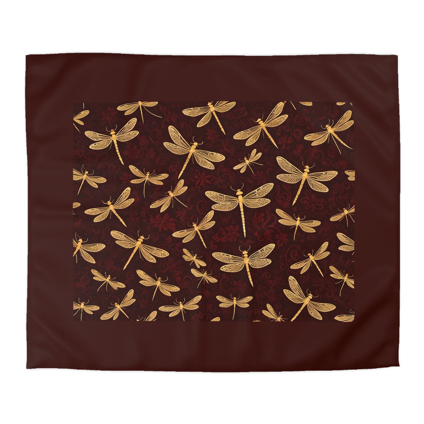 Golden Dragonflies on Velvet Red Background Microfiber Duvet Cover king