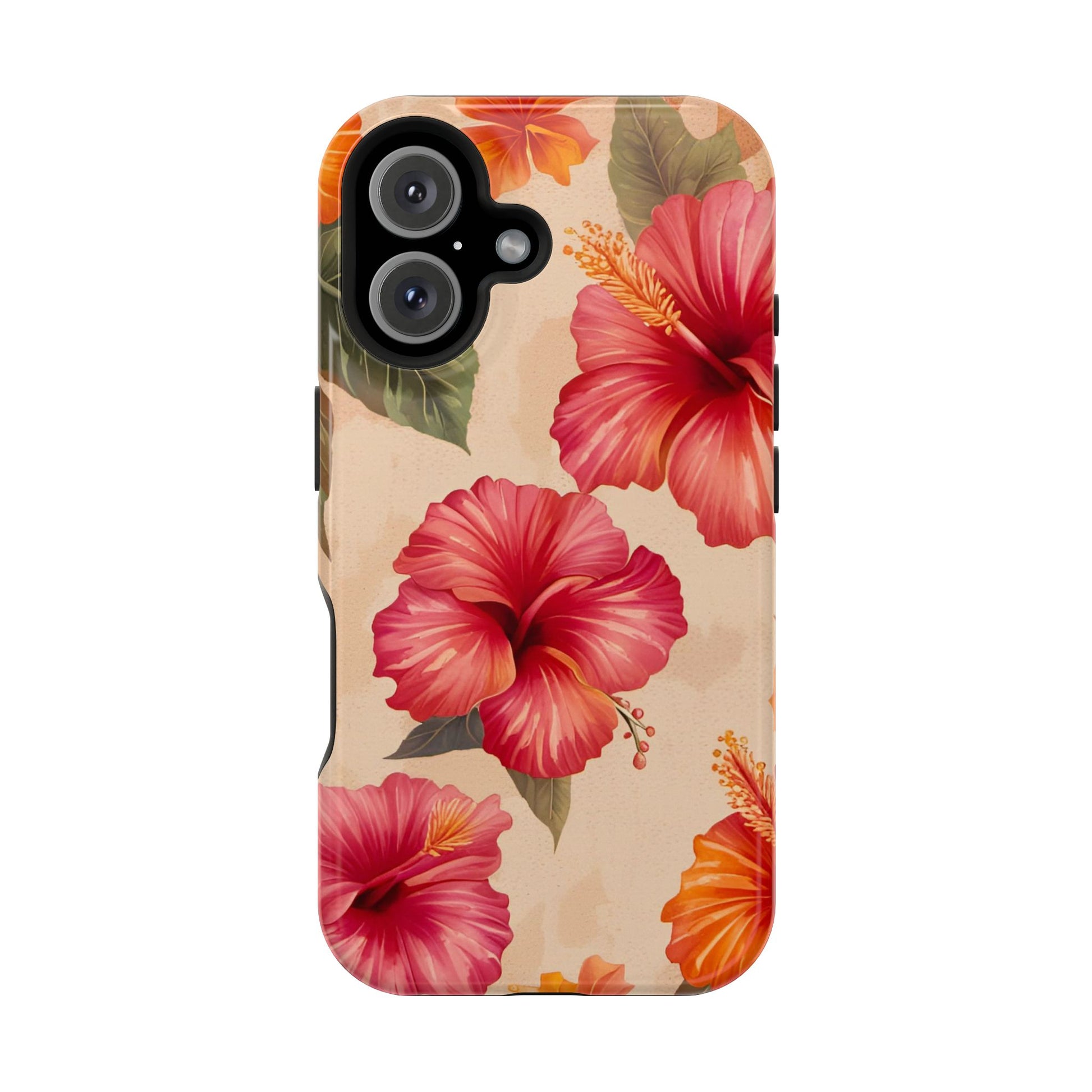 Pink and Orange Hibiscus Flowers Print on Magnetic Tough Case for iPhone 16 plus