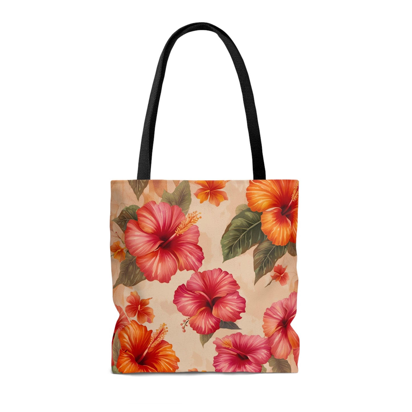 Pink and Orange Hibiscus Flower Printed on Tote Bag front