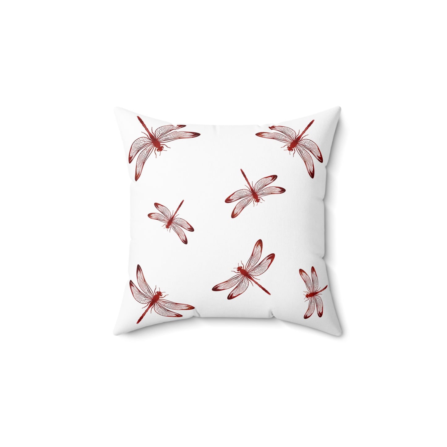 Lava Red Dragonfly on Minimalist Square White Decorative Pillow