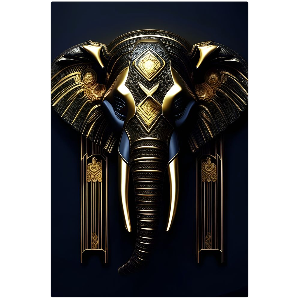 Blue and Gold Elephant Head Art Deco Style Printed on Eco-Friendly Recycled Aluminum Special order 24x36