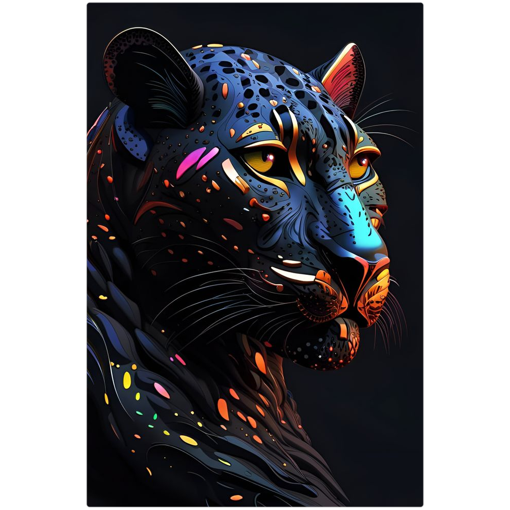 Colorful Futuristic Panther Head Printed on Eco-Friendly Recycled Aluminum 5 sizes available