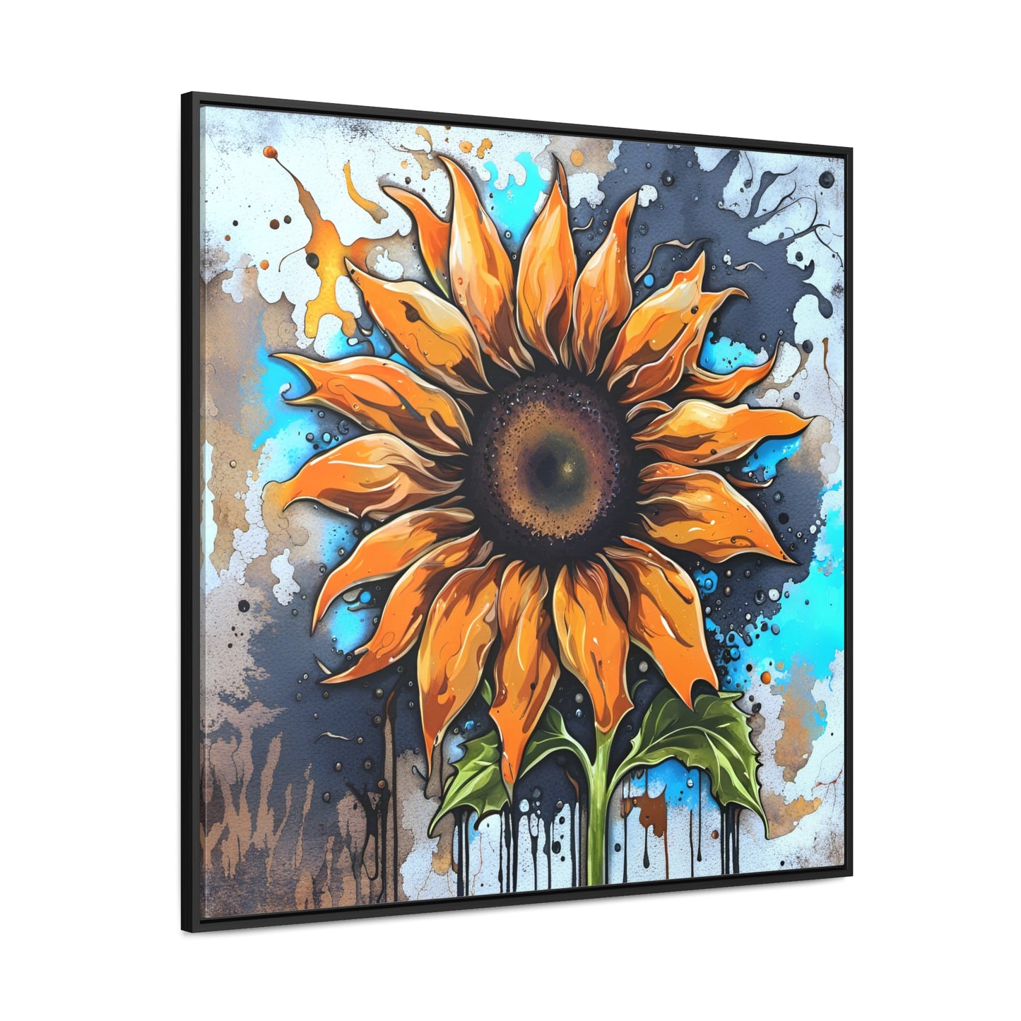 Floral Themed Wall Art - Street Style Sunflower Printed on Canvas in a Floating Frame