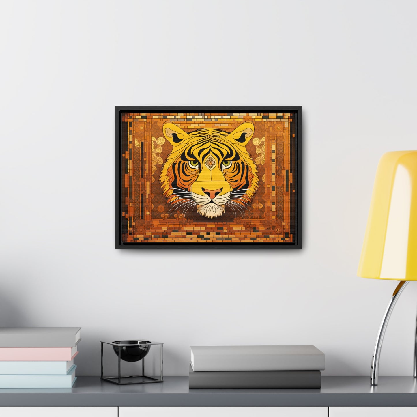Tiger Head in the Style of Gustav Klimt Print on Canvas in a Floating Frame 16x12 hung